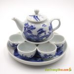 Bộ ấm chén – màu trắng xanh – men lam cổ