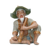 Tượng ông lão hút thuốc lào – men rạn – cao 43cm, rộng 33cm
