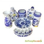 Bộ đồ thờ thần Tài Thổ Địa men lam
