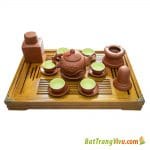Bộ Ấm Chén Đắp Nổi – Hoa Phù Dung – Phụ Kiện + Khay