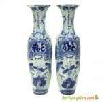 Đôi Lọ Lộc Bình Phúc Đức Cá Chép Hồ Sen Men Lam – cao 1m55 ( tặng đế 15cm)