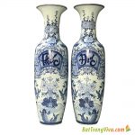 Đôi Lọ Lộc Bình Phúc Đức Cá Chép Hồ Sen Men Lam- cao 1m75 ( tặng đế 15cm)