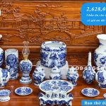 Bộ đồ thờ ban thờ 98cm, 107cm, 1m27 men lam đắp nổi Bát Tràng