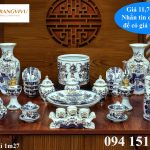 Bộ đồ thờ lưỡng long chầu nguyệt vẽ vàng 24k cao cấp Bát Tràng 1m27 , 1m53